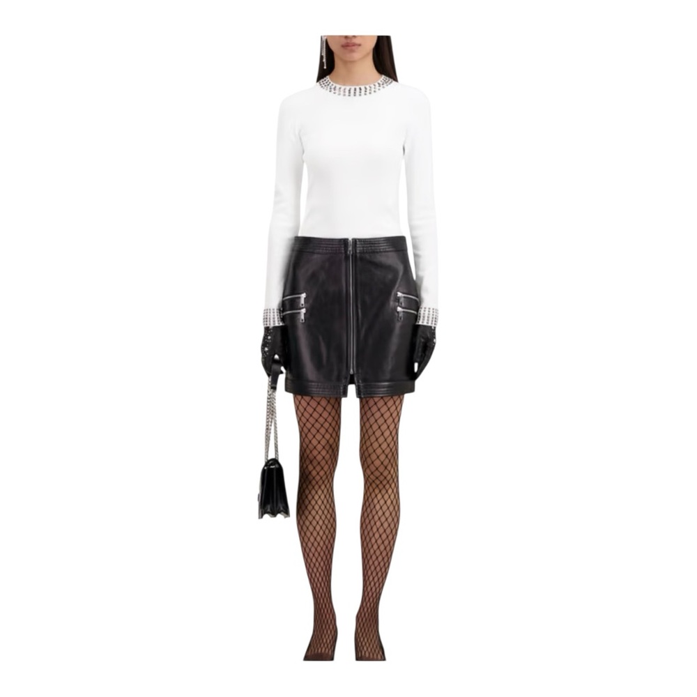 The Kooples Lambskin Leather Mini Skirt Black High Waist Zip Front Sz FR 2/US 6 - Picture 2 of 14